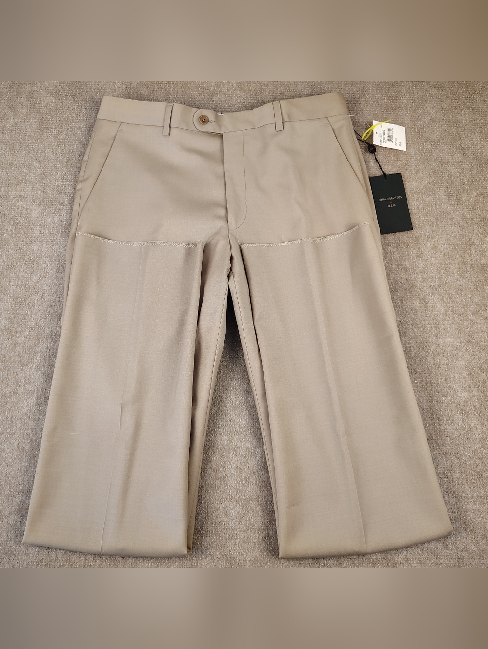 Men's John Varvatos Star USA W32 L36 solid tan flat front 98% wool dress pants